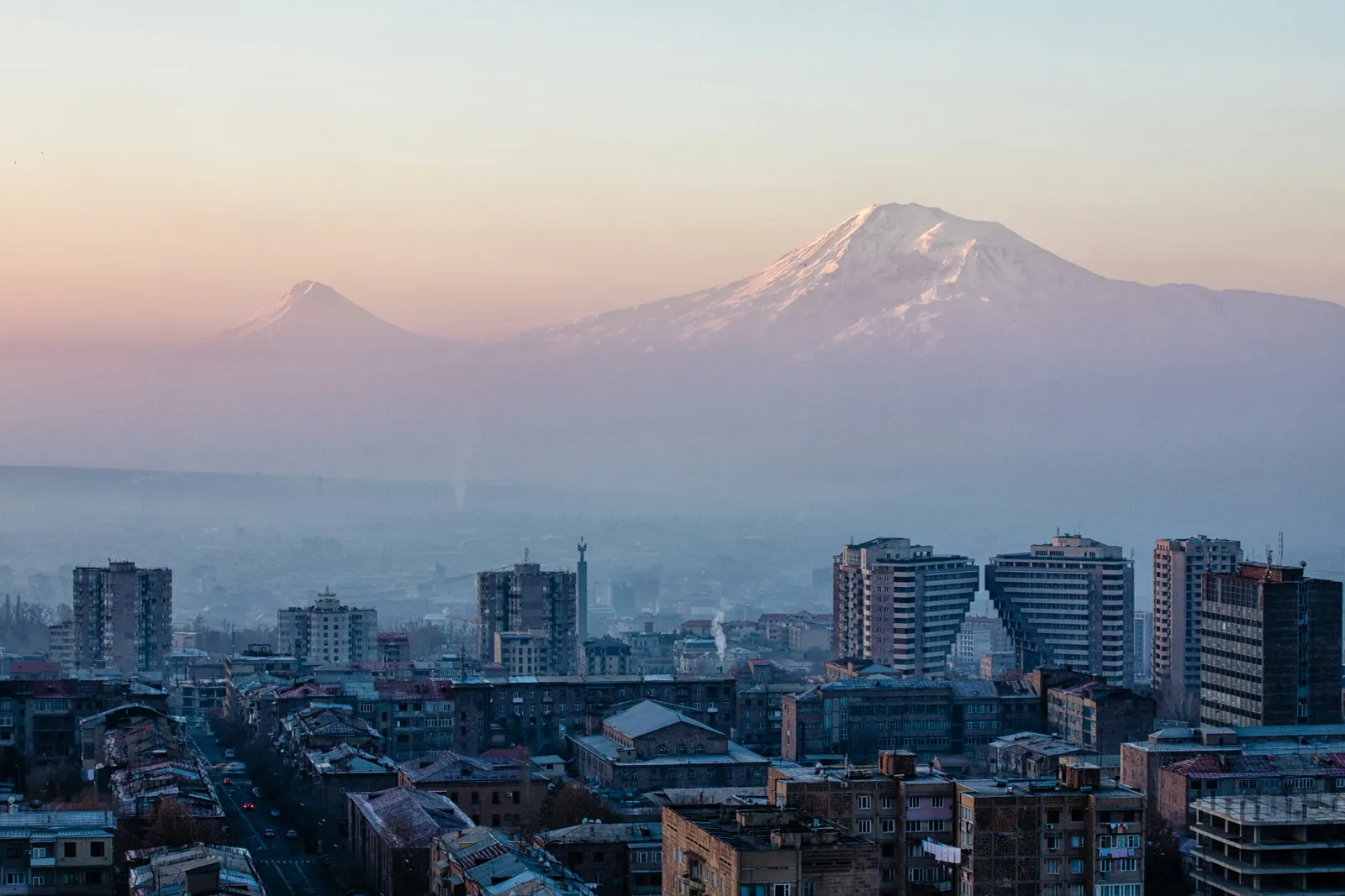 Central Yerevan with Mount Ararat on the horizon